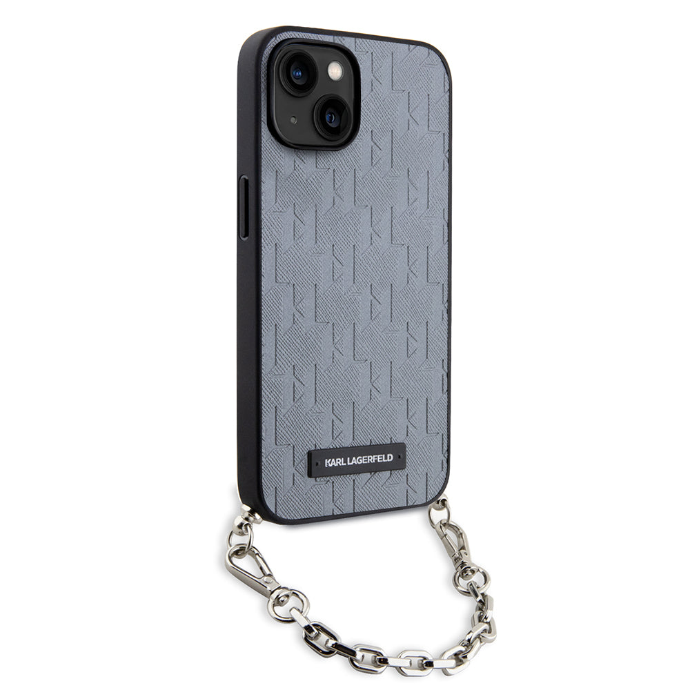 Case for Apple iPhone 14, Karl Lagerfeld, Saffiano Monogram Chain, Silver
