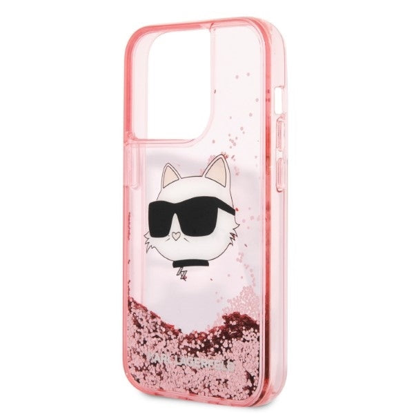 Case for Apple iPhone 14 Pro, Karl Lagerfeld, Glitter Choupette's Head, Pink