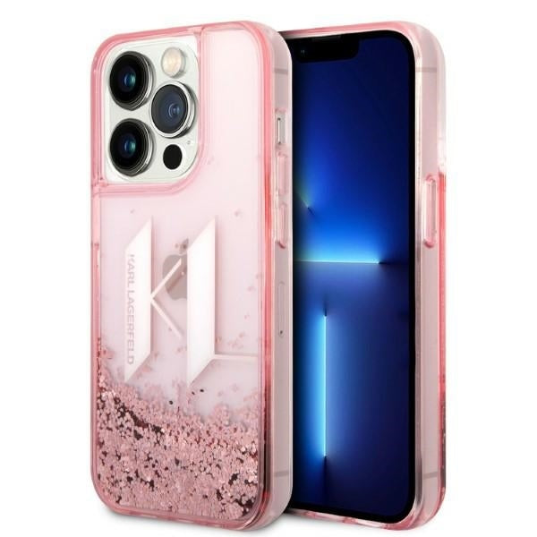 Case for Apple iPhone 14 Pro, Karl Lagerfeld, Glitter Liquid Big KL, Pink