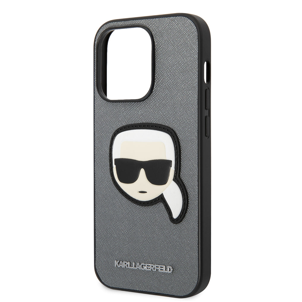 Case for Apple iPhone 14 Pro, Karl Lagerfeld, Saffiano Karl's Head, Silver