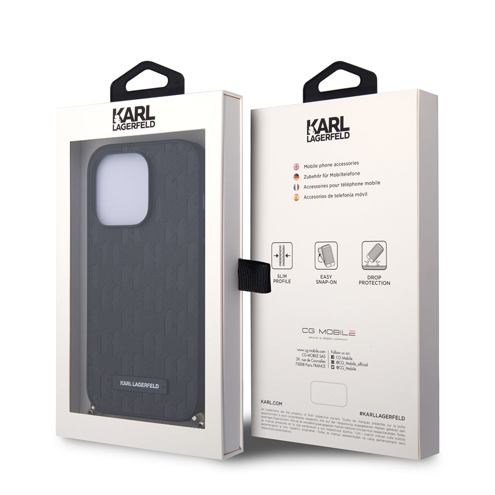 Case for Apple iPhone 14 Pro, Karl Lagerfeld, Saffiano Monogram Chain, Black