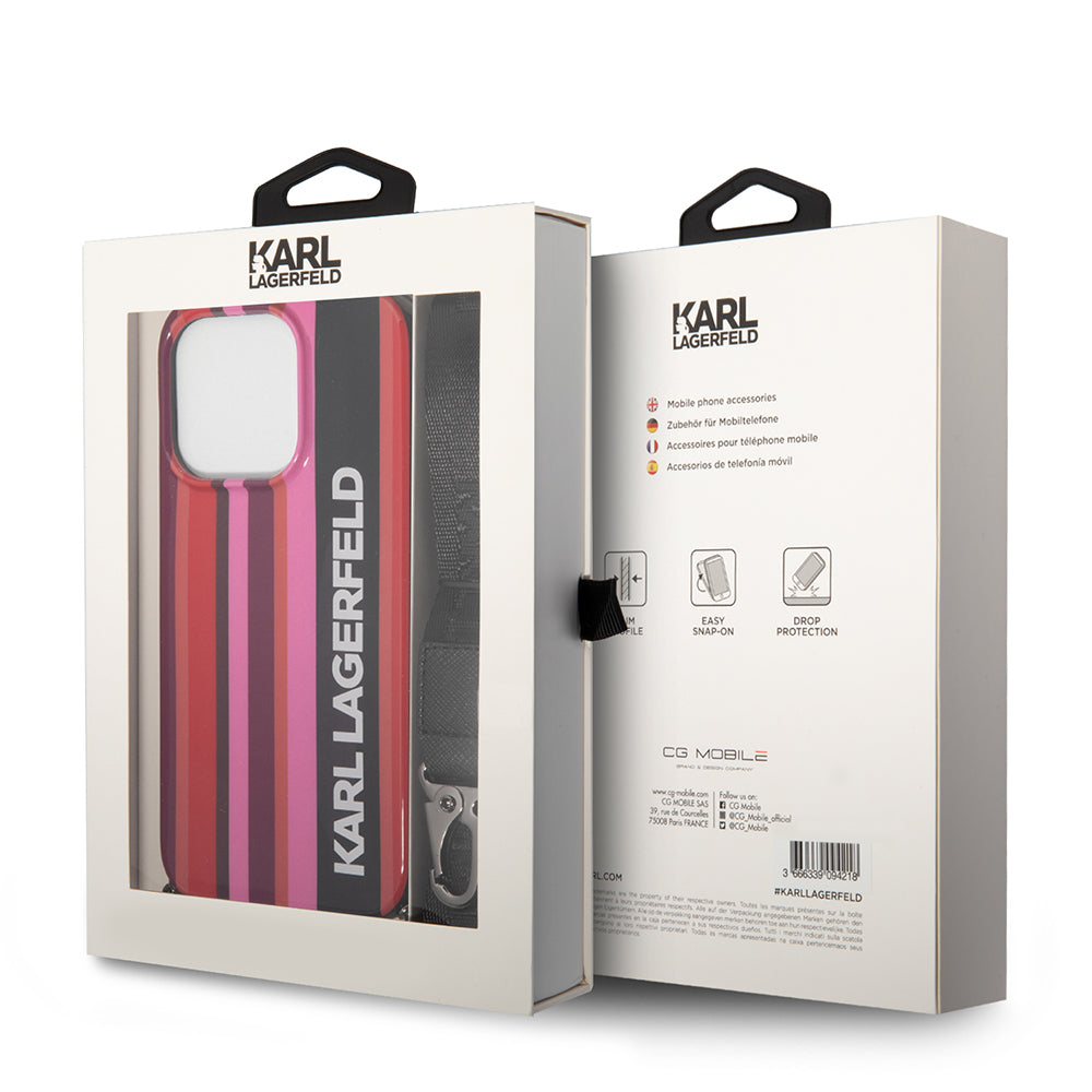 Case for Apple iPhone 14 Pro Max, Karl Lagerfeld, Color Stripes with Strap, Pink