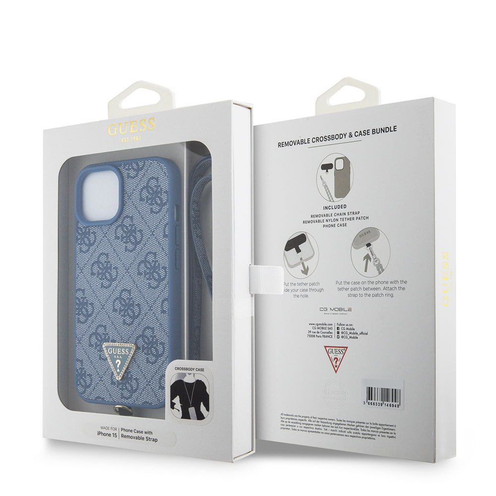 Case for Apple iPhone 15, Guess, Crossbody 4G Metal Logo, Blue
