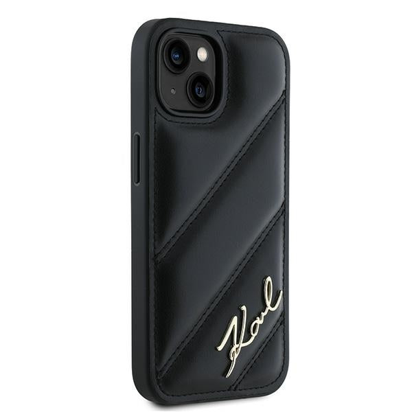 Case for Apple iPhone 15, Karl Lagerfeld, Diagonal Quilted Script, Black
