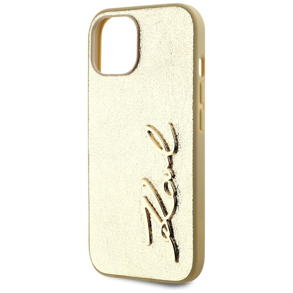 Case for Apple iPhone 15, Karl Lagerfeld, Metal Signature, Gold