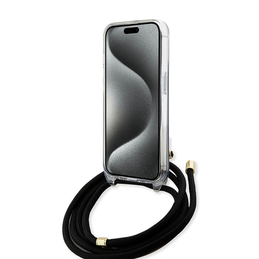 Case for Apple iPhone 15 Pro, Guess, Crossbody Cord 4G Print, Black