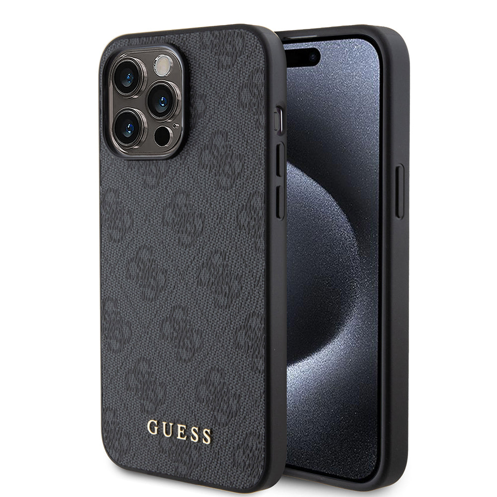 Case for Apple iPhone 15 Pro, Guess, 4G Metal Gold Logo, Grey