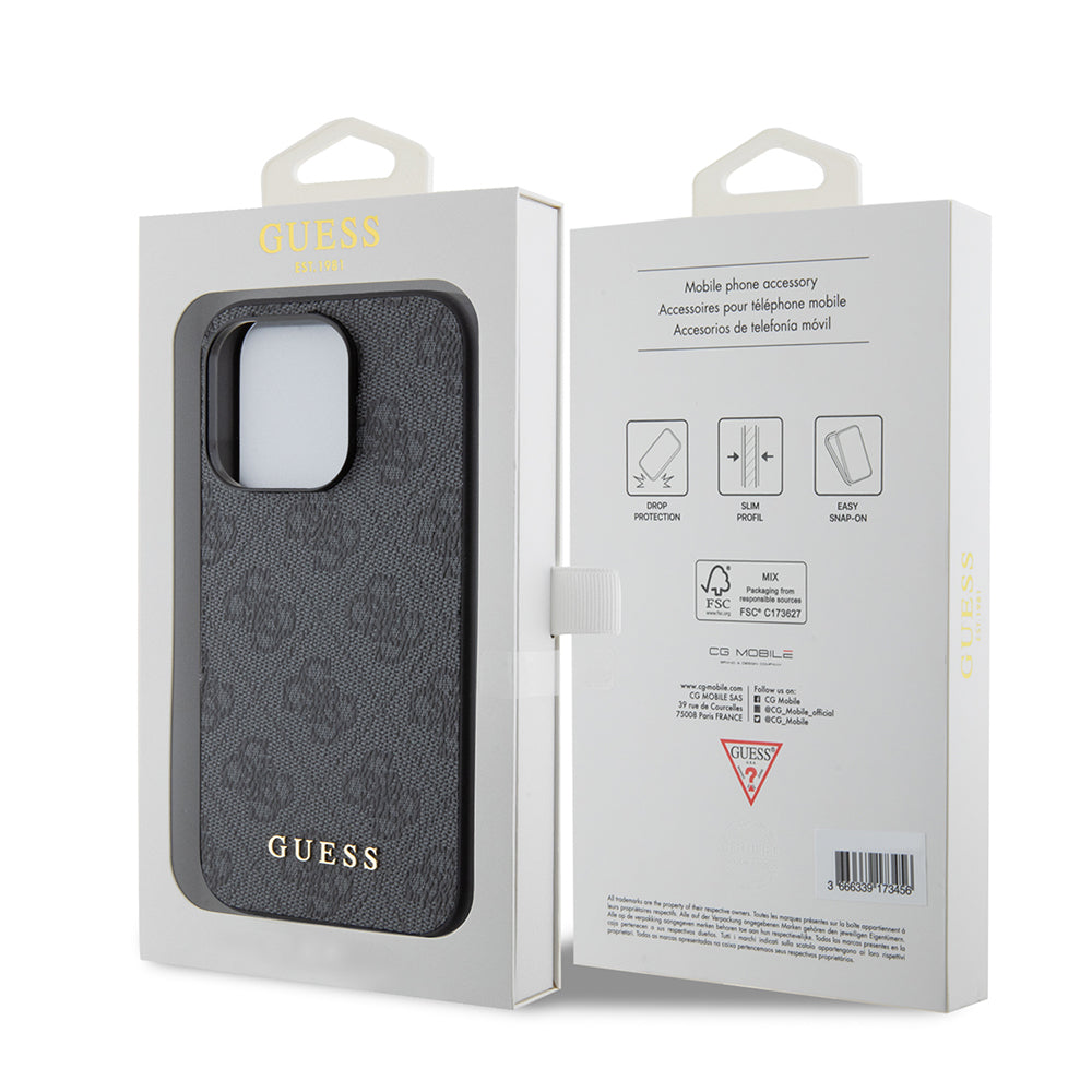 Case for Apple iPhone 15 Pro, Guess, 4G Metal Gold Logo, Grey