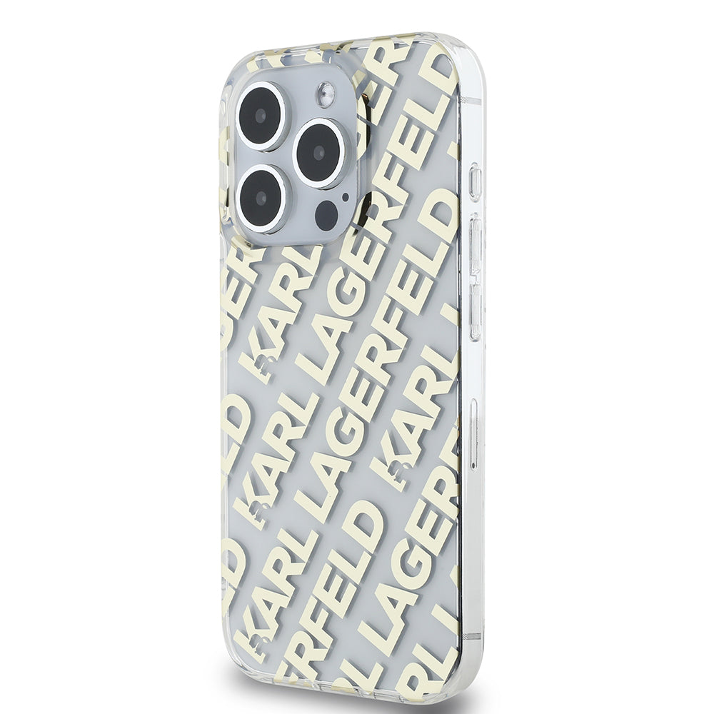 Case for Apple iPhone 15 Pro, Karl Lagerfeld, IML Luxury Monogram KL Pattern with Strap, Black