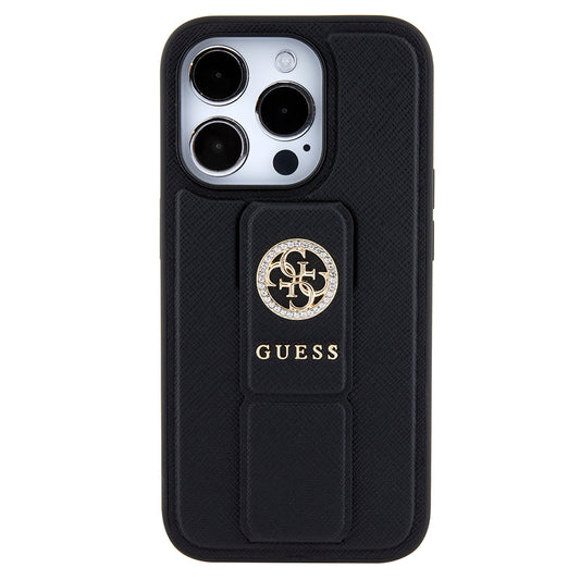 Case for Apple iPhone 15 Pro Max, Guess, Grip Stand 4G Saffiano Strass, Black