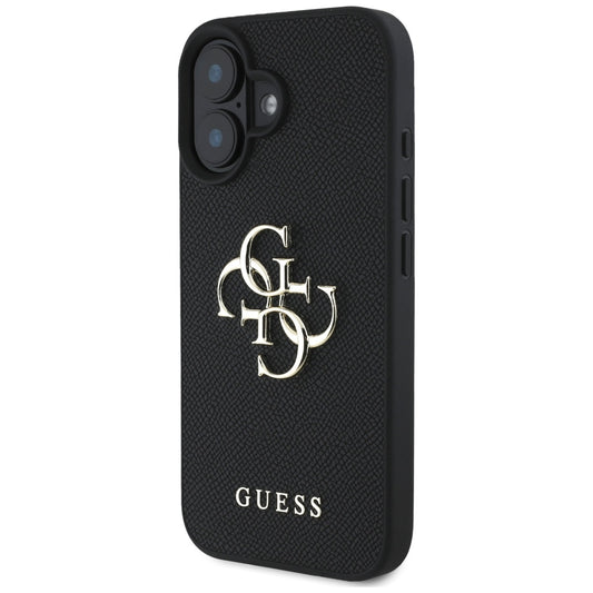 Case for Apple iPhone 16, Guess, Grained Big 4G Logo Small Classic Logo, Black