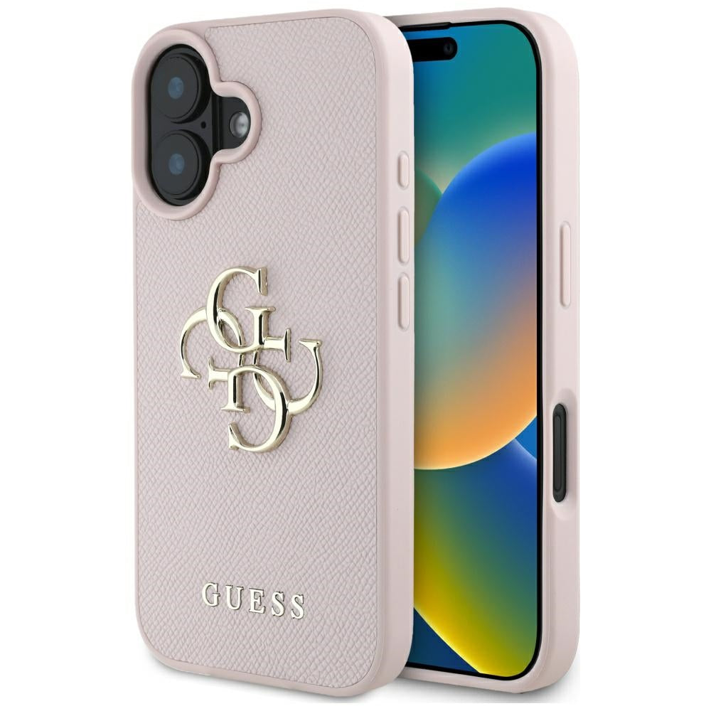 Case for Apple iPhone 16, Guess, Grained Big 4G Logo Small Classic Logo, Pink