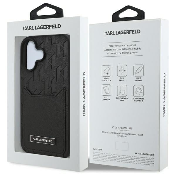 Case for Apple iPhone 16, Karl Lagerfeld, Cardslots Monogram, Black
