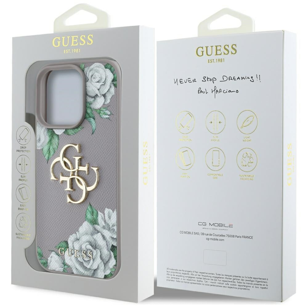 Case for Apple iPhone 16 Pro, Guess, 4G Grained Roses Big Logo, Purple