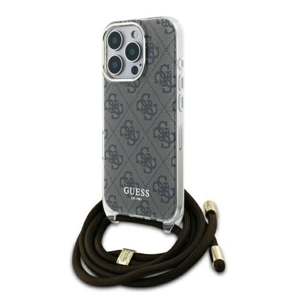 Case for Apple iPhone 16 Pro, Guess, Crossbody Cord 4G Print, Brown