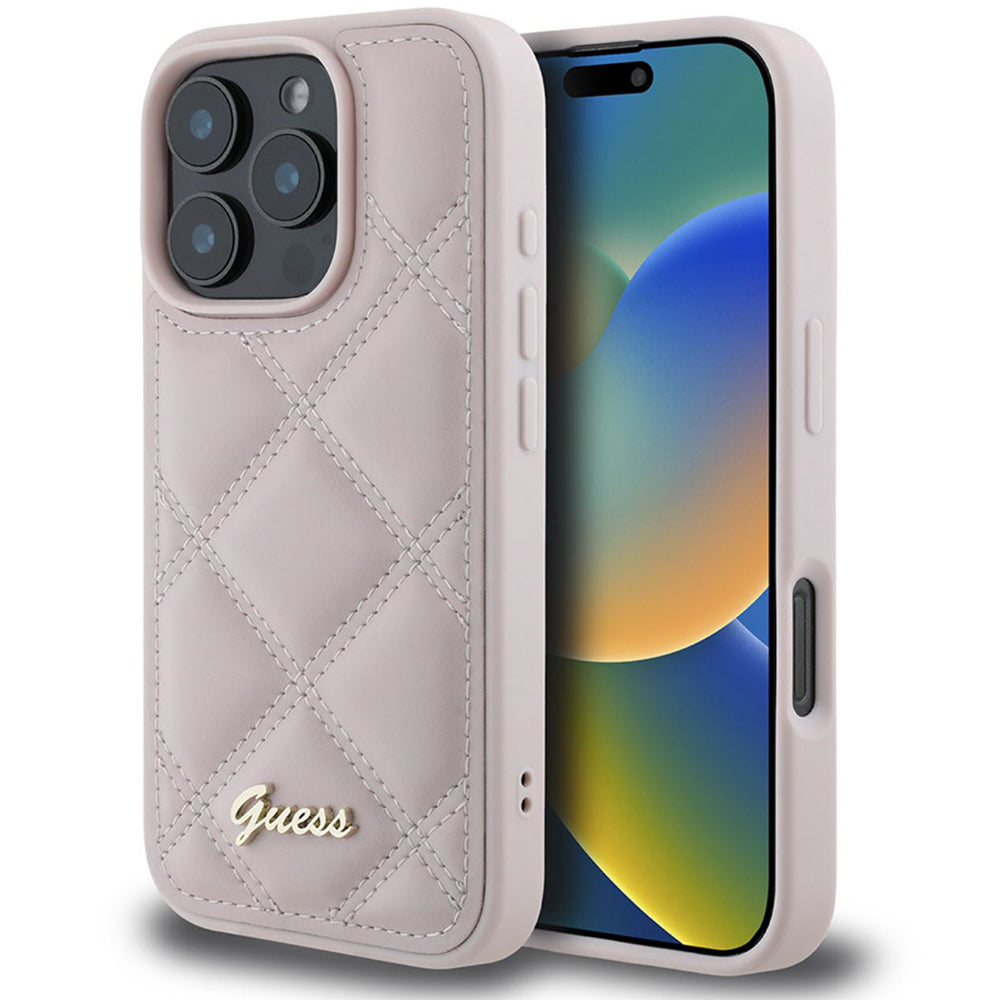 Case for Apple iPhone 16 Pro, Guess, Quilted Metal Logo, Pink