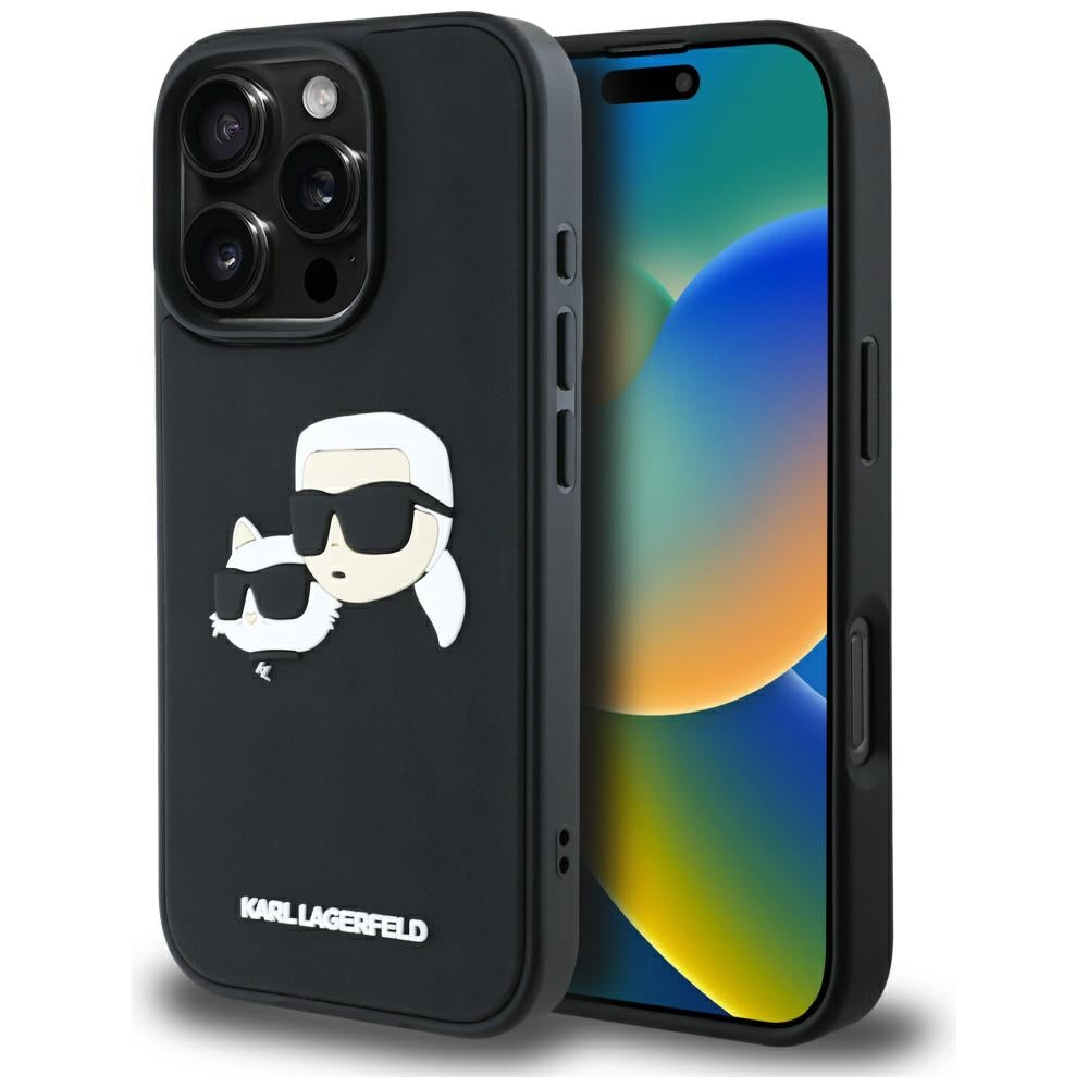 Case for Apple iPhone 16 Pro, Karl Lagerfeld, 3D Rubber Karl & Choupette, Black