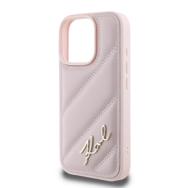 Case for Apple iPhone 16 Pro, Karl Lagerfeld, Diagonal Quilted Script, Pink