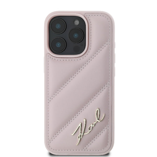 Case for Apple iPhone 16 Pro, Karl Lagerfeld, Diagonal Quilted Script, Pink