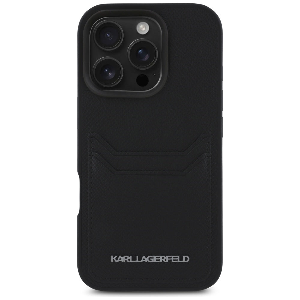 Case for Apple iPhone 16 Pro, Karl Lagerfeld, Grained Cardslots, Black