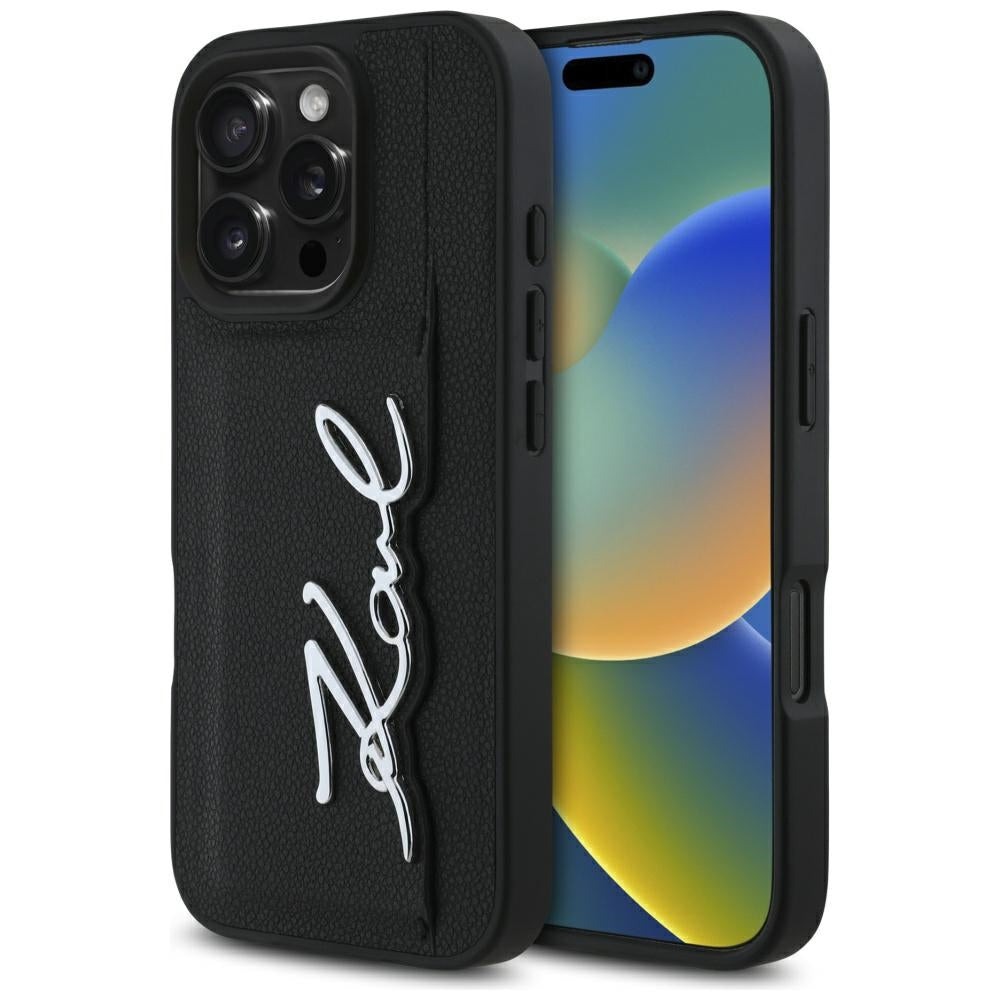 Case for Apple iPhone 16 Pro, Karl Lagerfeld, Metal Signature, Black