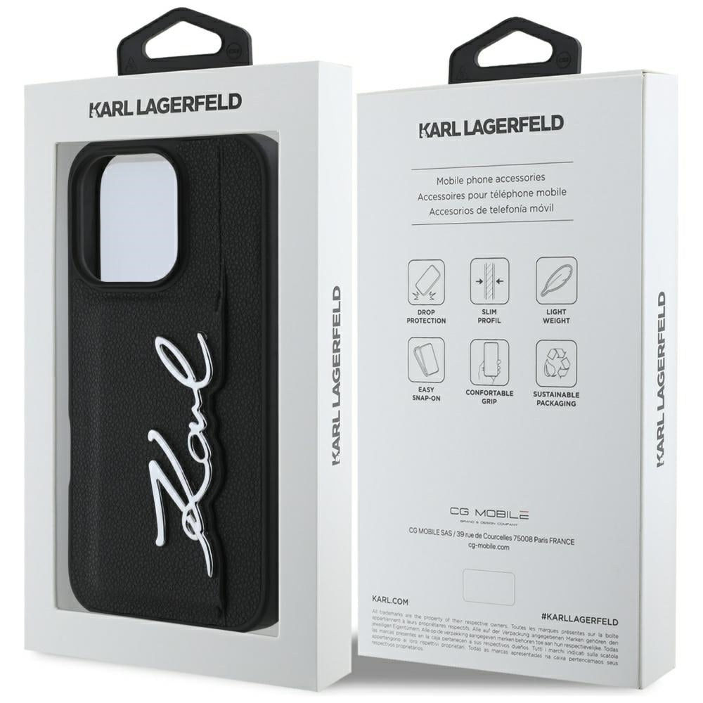 Case for Apple iPhone 16 Pro, Karl Lagerfeld, Metal Signature, Black