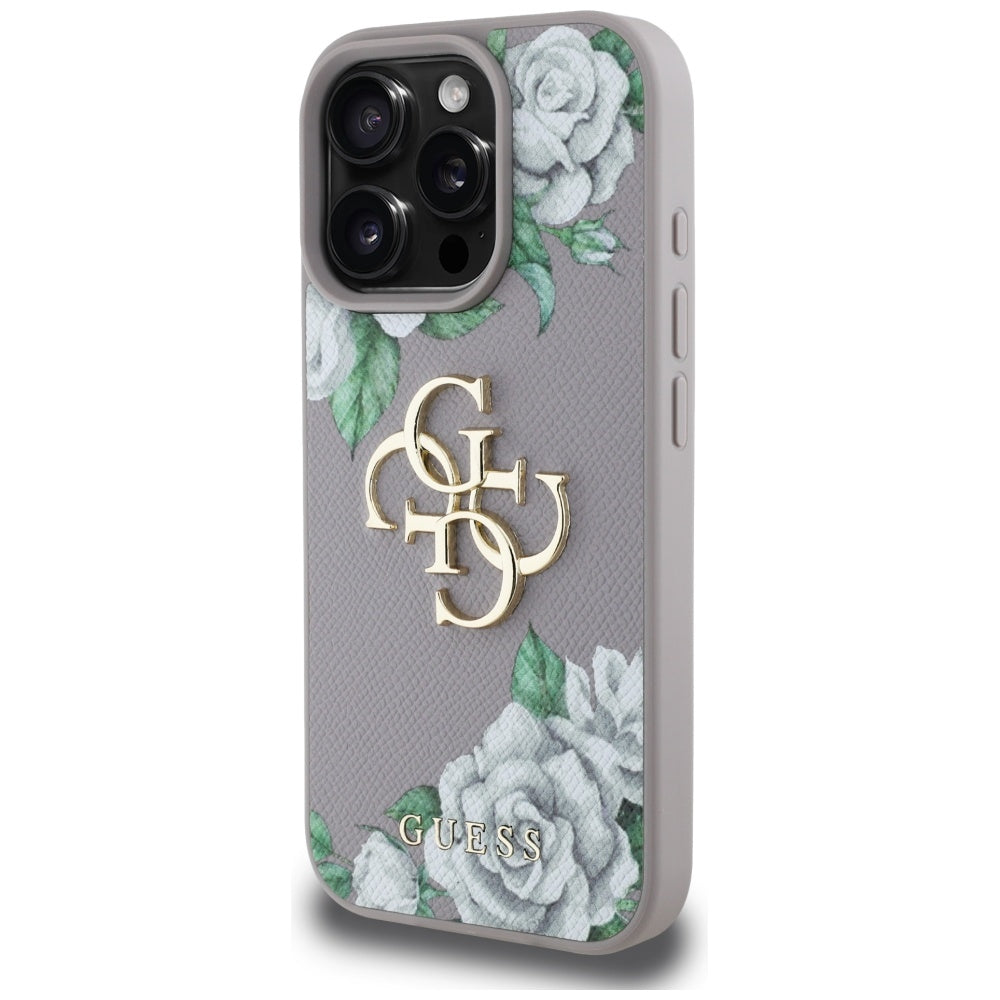 Case for Apple iPhone 16 Pro Max, Guess, 4G Grained Roses Big Logo, Purple