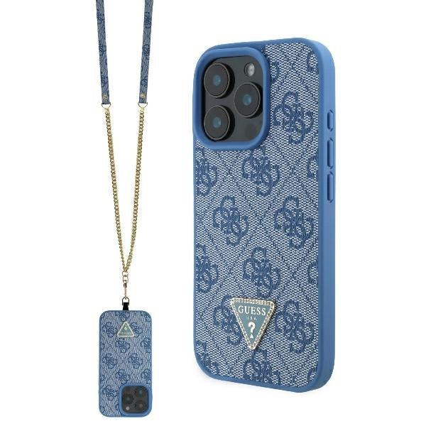 Case for Apple iPhone 16 Pro Max, Guess, Crossbody 4G Triangle Strass, Blue