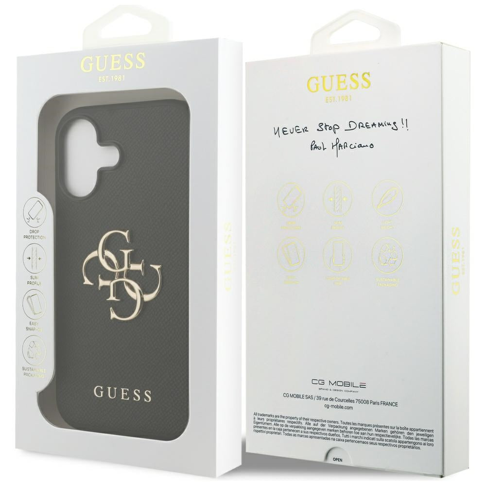 Case for Apple iPhone 17, Guess, 4G Grained Big and Classic Logo, Black