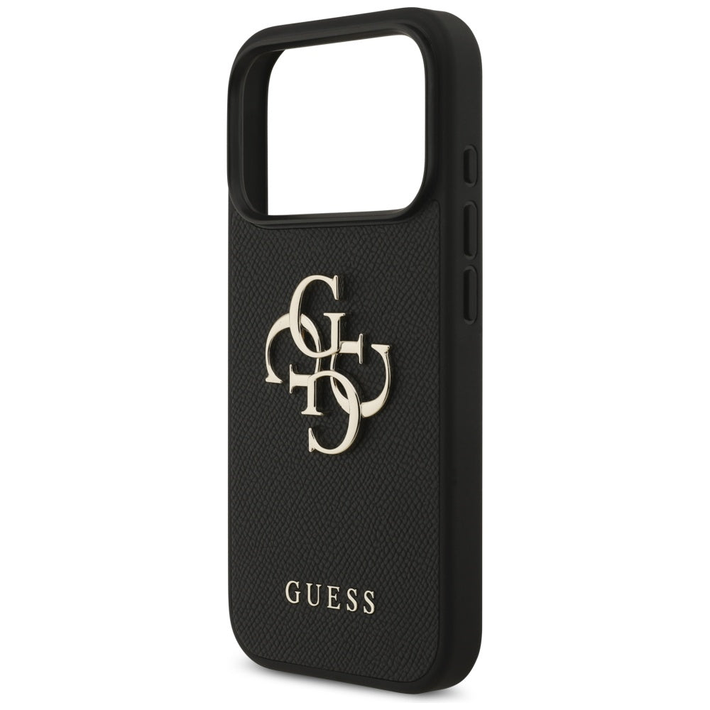 Case for Apple iPhone 17 Pro, Guess, 4G Grained Big and Classic Logo, Black