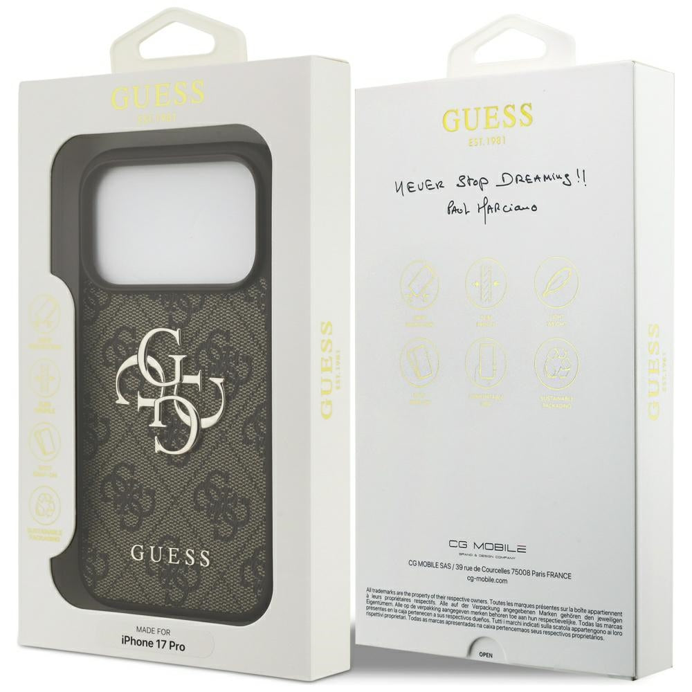 Case for Apple iPhone 17 Pro Max, Guess, 4G Big Logo, Brown