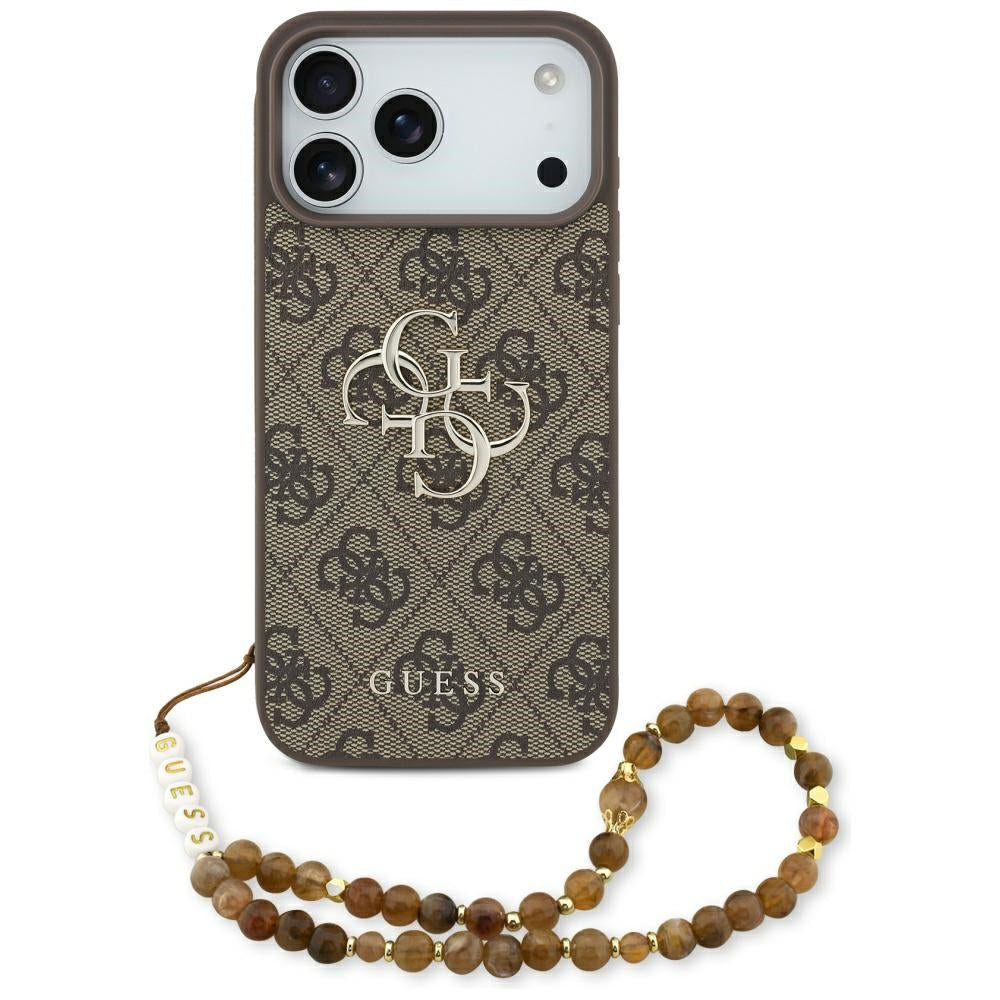 Case for Apple iPhone 17 Pro Max, Guess, 4G Classic Logo with Pearl Strap, Brown