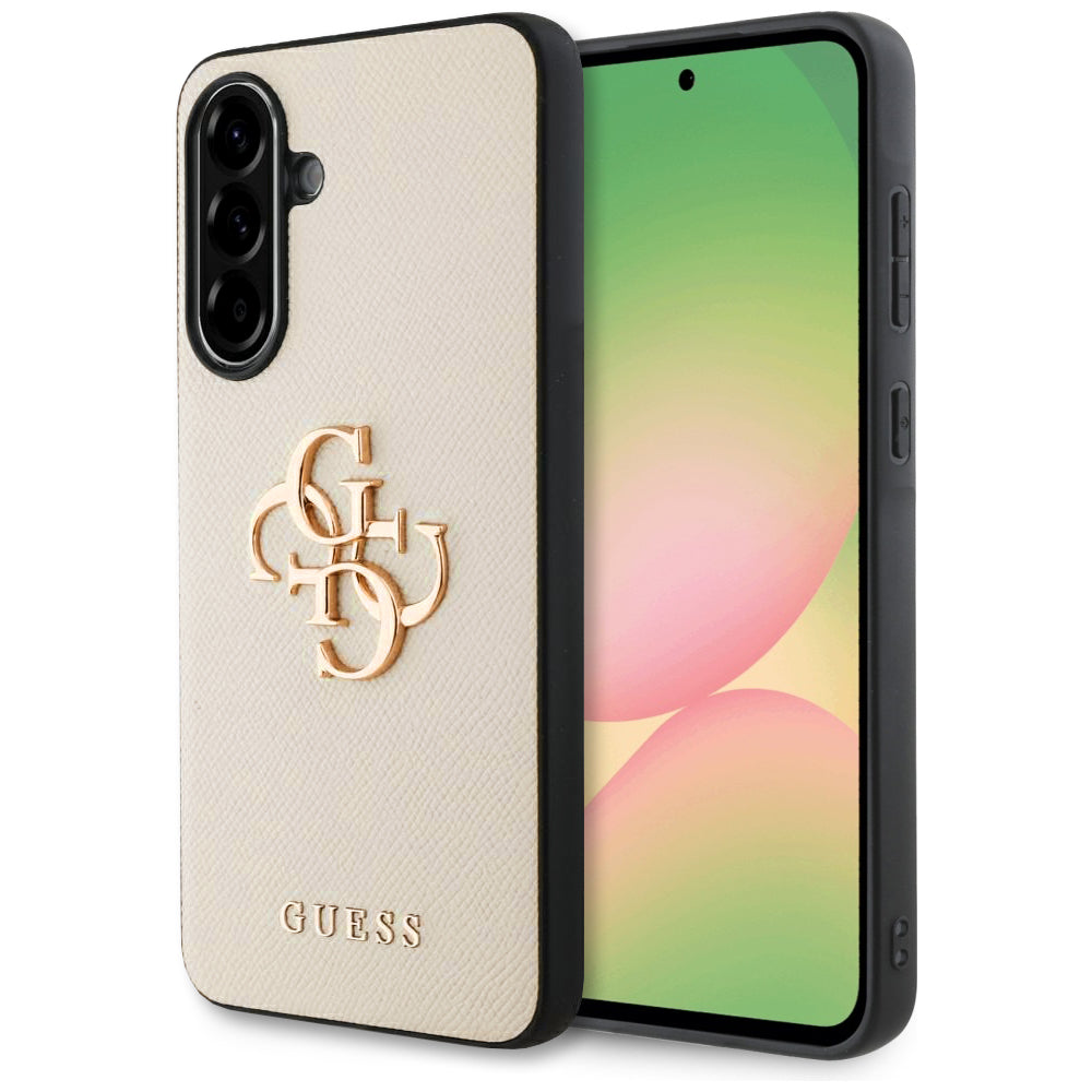 Case for Samsung Galaxy A56 A566, Guess, 4G Grained Big and Classic Logo, Beige
