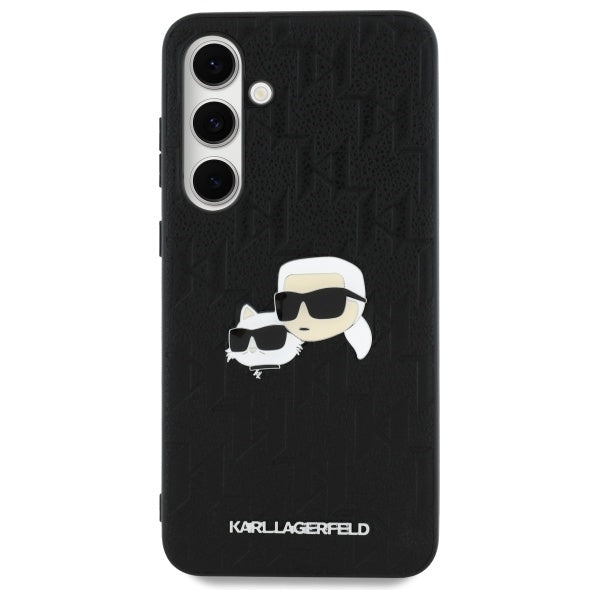 Case for Samsung Galaxy S24 FE S721, Karl Lagerfeld, Monogram Karl & Choupette's Heads, Black
