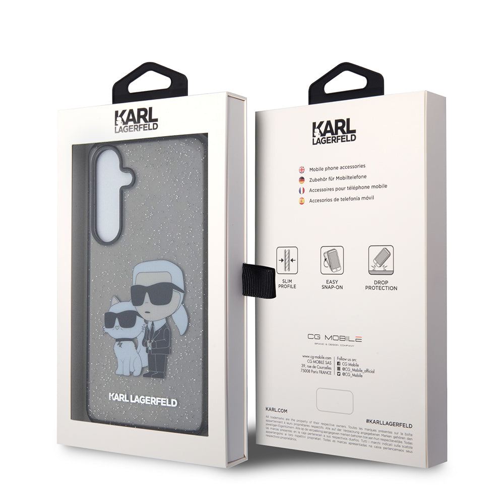 Case for Samsung Galaxy S24+ S926, Karl Lagerfeld, Glitter Karl & Choupette, Transparent Black