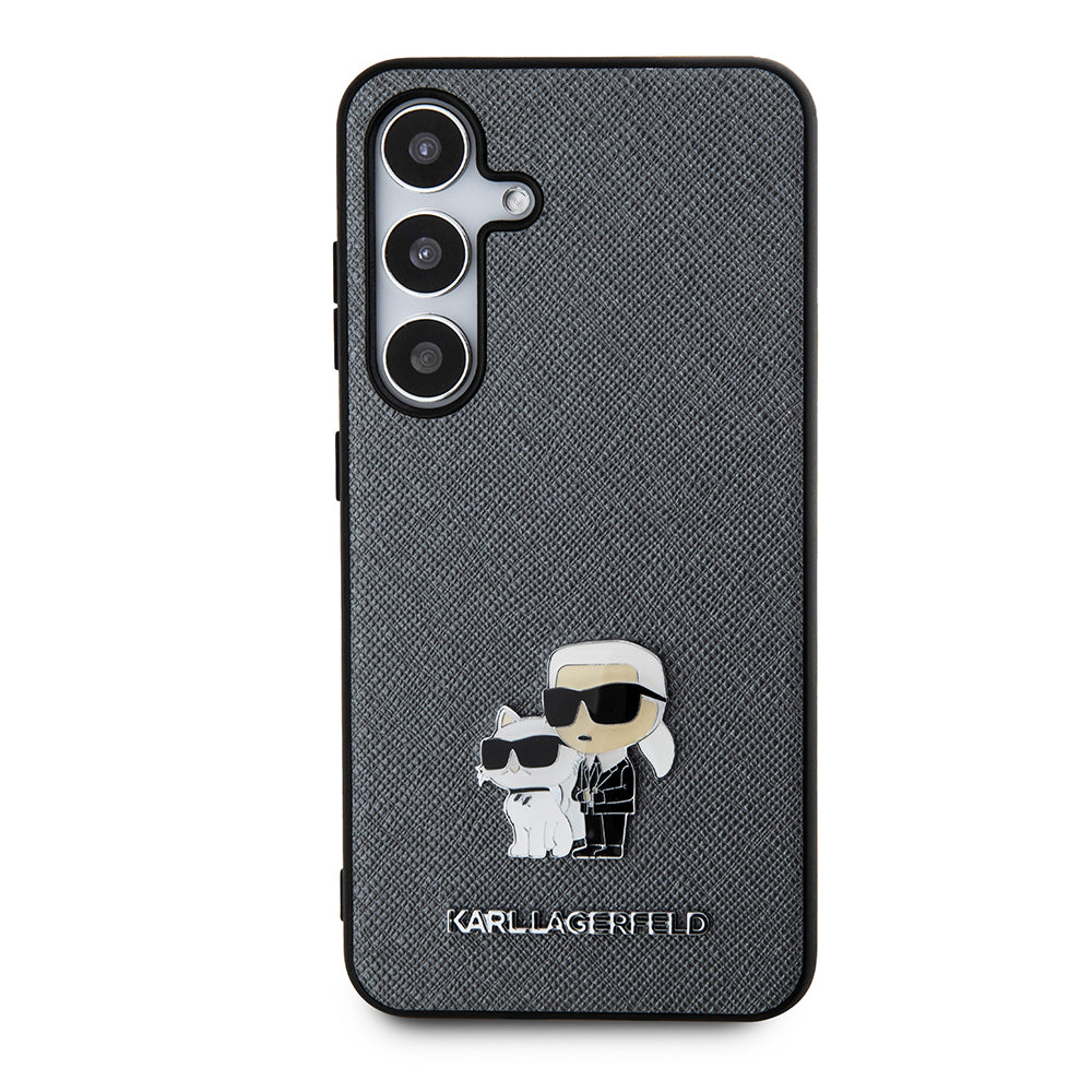 Case for Samsung Galaxy S24 S921, Karl Lagerfeld, Saffiano Karl & Choupette Metal, Grey