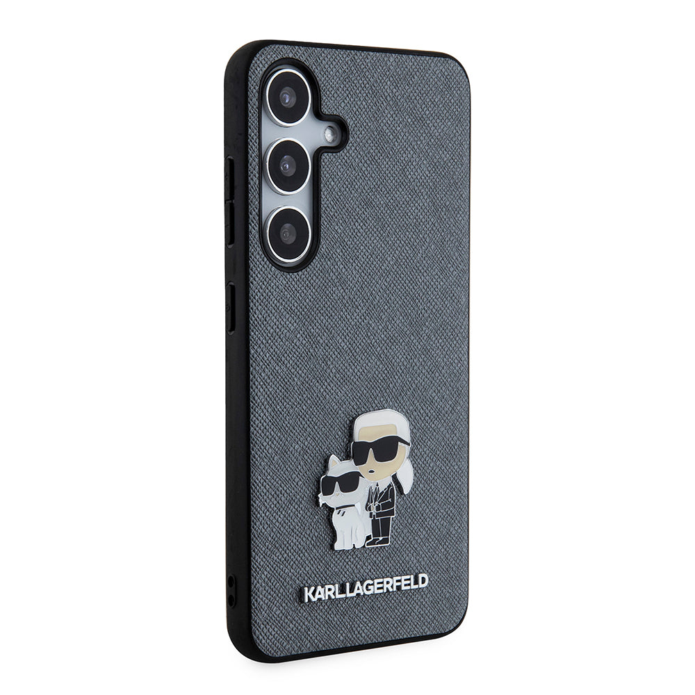 Case for Samsung Galaxy S24 S921, Karl Lagerfeld, Saffiano Karl & Choupette Metal, Grey