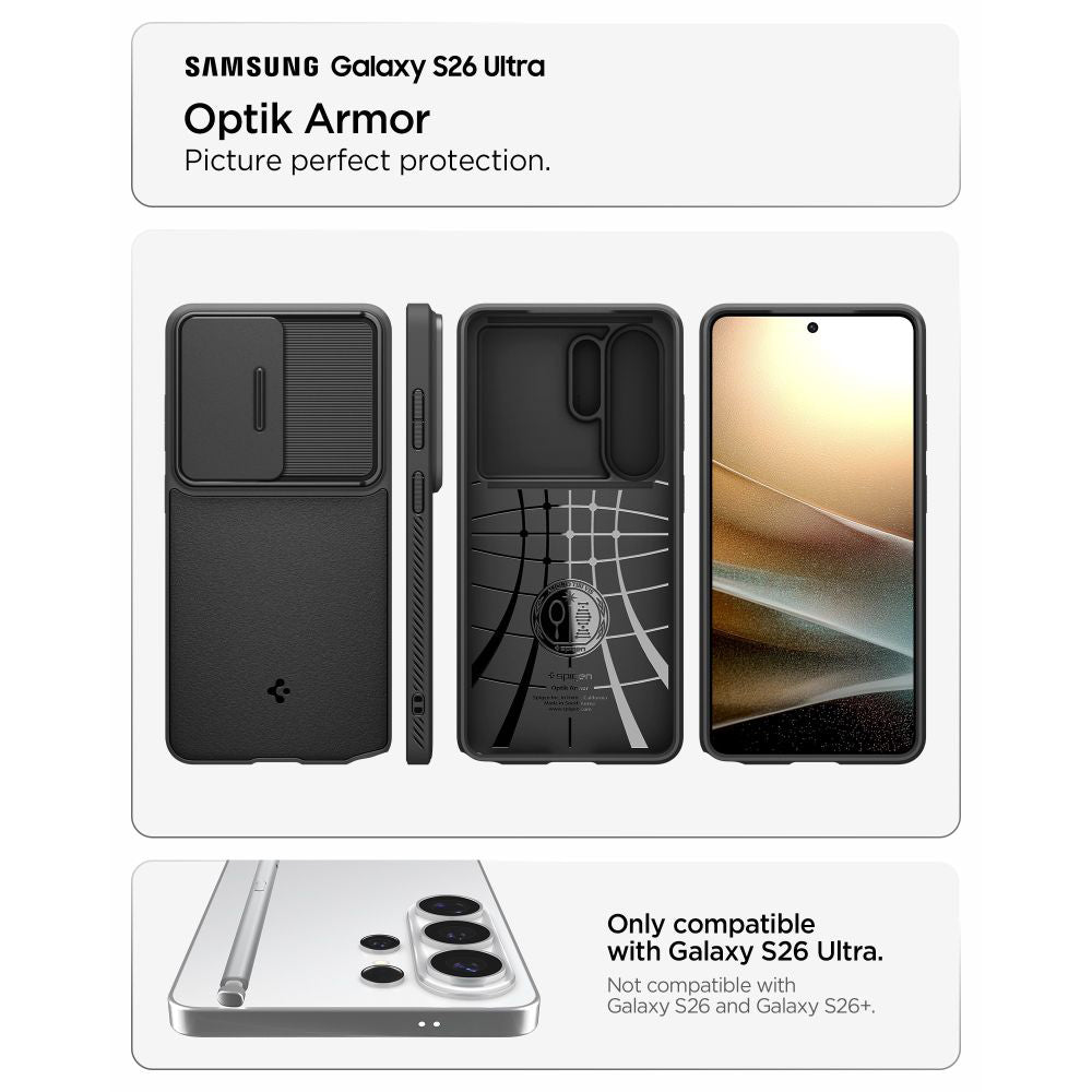 Case for Samsung Galaxy S26 Ultra S948, Spigen, Optik Armor, Black ACS10687