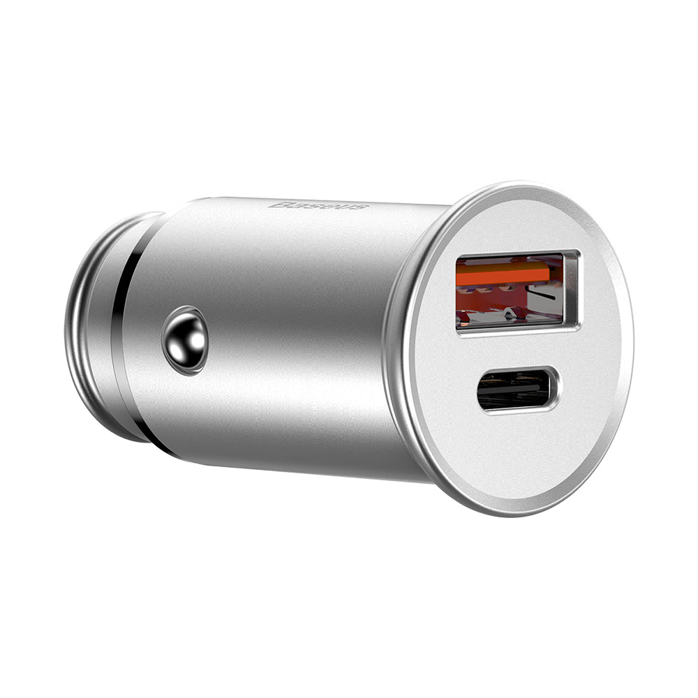Baseus Circular Metal Car Charger, 30W, 5A, 1 x USB-A - 1 x USB-C, Gray
