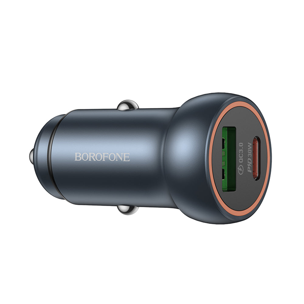 Borofone BZ32A Fresh Car Charger, 30W, 3A, 1 x USB-A - 1 x USB-C, Grey