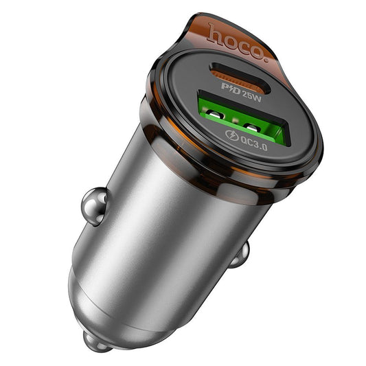 HOCO NZ16A Car Charger, 43W, 3A, 1 x USB-A - 1 x USB-C, Gray