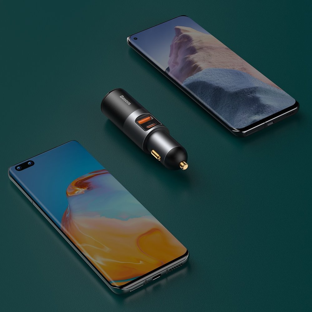 Baseus Share Together Car Charger, 120W, 3A, 1 x USB-A - 1 x USB-C - 1 x Cigarette Lighter Extension, Gray CCBT-C0G