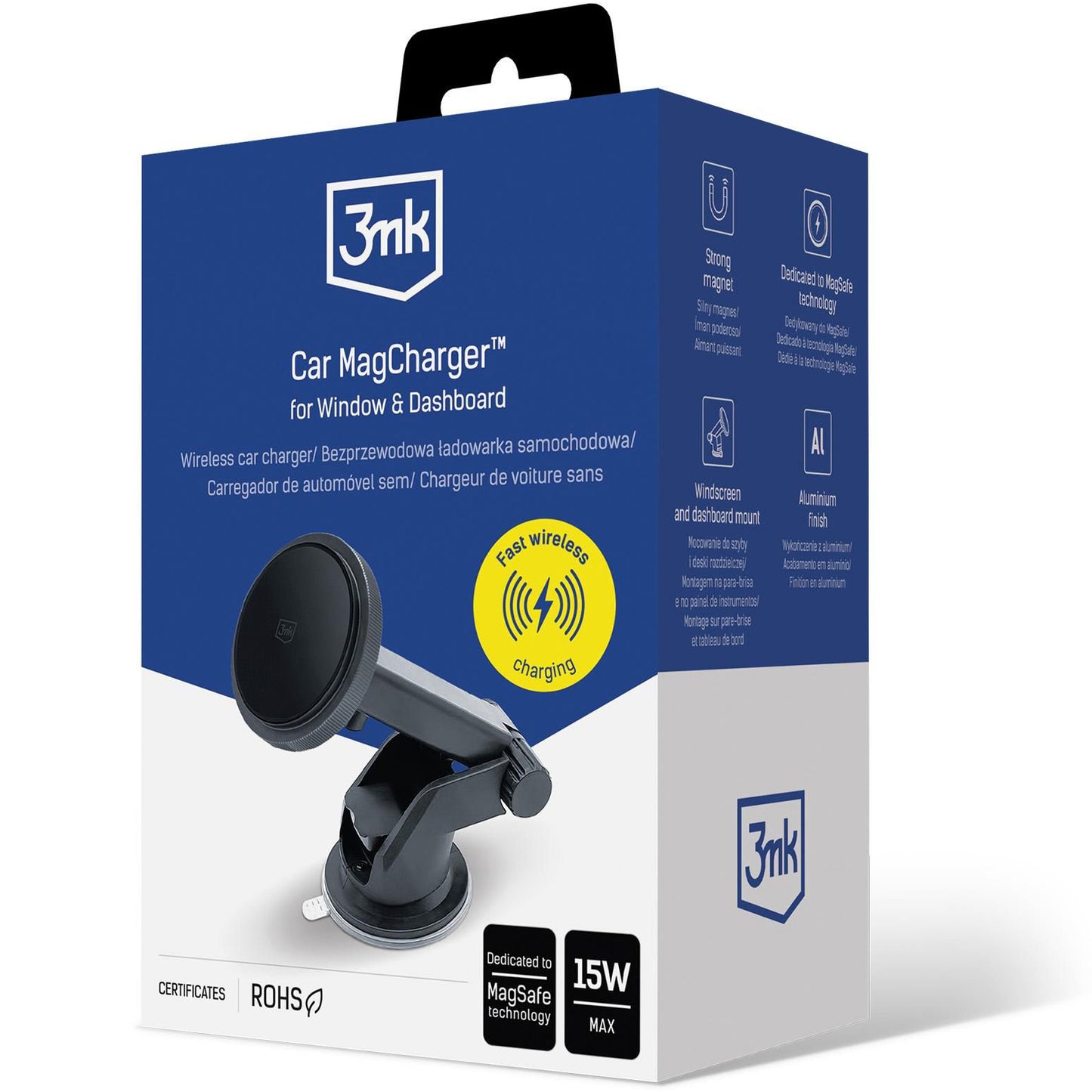 3MK MagCharger Wireless Car Charger, 15W, 1.67A, Black