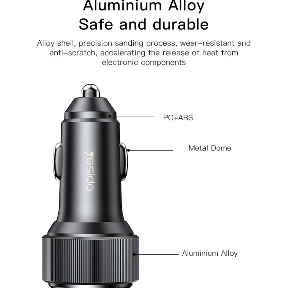 Yesido Y50 Car Charger, 60W, 3A, 1 x USB-A - 2 x USB-C, Black