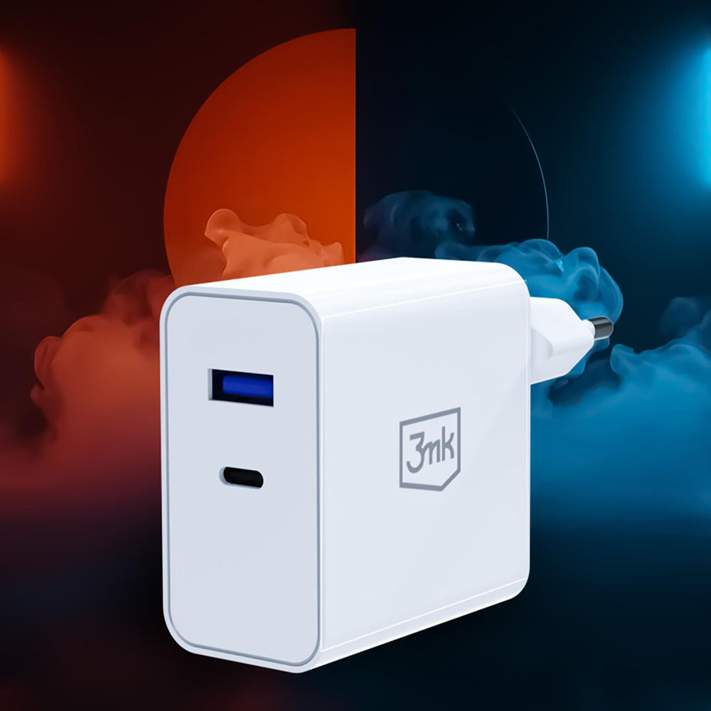 3MK FlowPower Network Charger, 45W, 1 x USB-A - 1 x USB-C, White