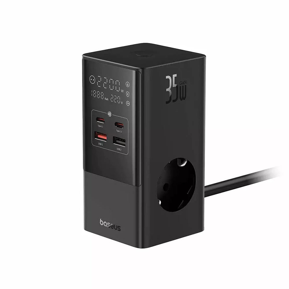 Baseus PowerCombo Extension Cord, 3 x Schuko - 2 x USB-A - 2 x USB-C, Black E00023606113-00