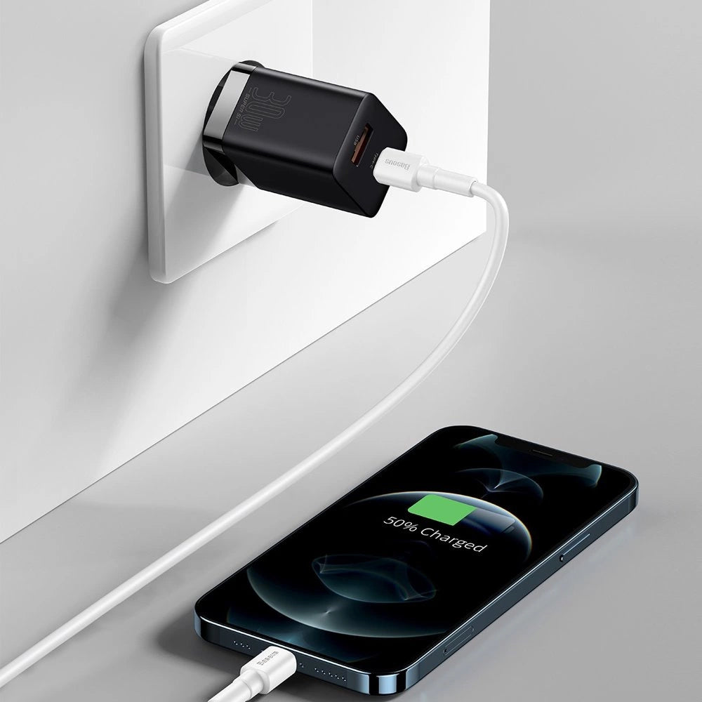 Network Charger Baseus Super Si Pro, 30W, 3A, 1 x USB-A - 1 x USB-C, Black CCSUPP-E01