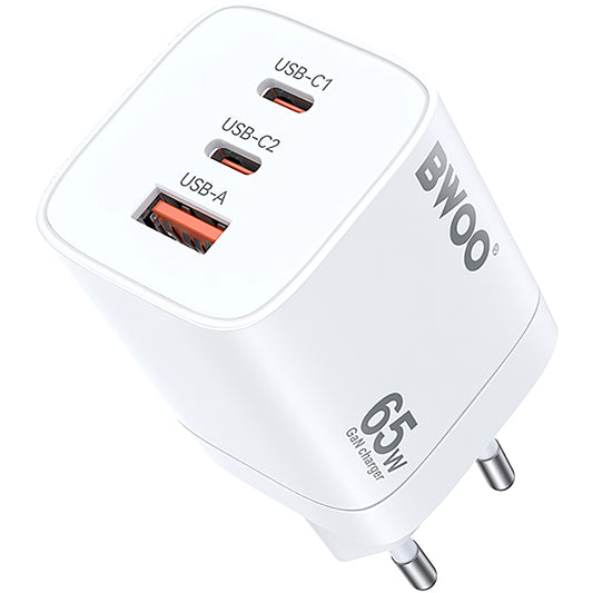 Network Charger BWOO CDA147, 65W, 4.5A, 1 x USB-A - 2 x USB-C, White