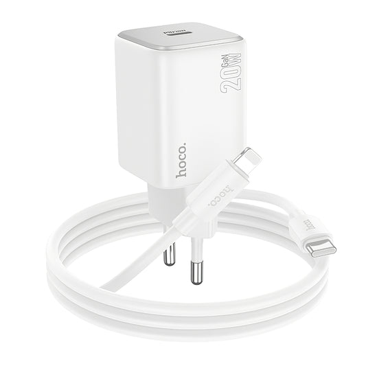 Network Charger with Lightning Cable HOCO N40, 20W, 3A, 1 x USB-C, White