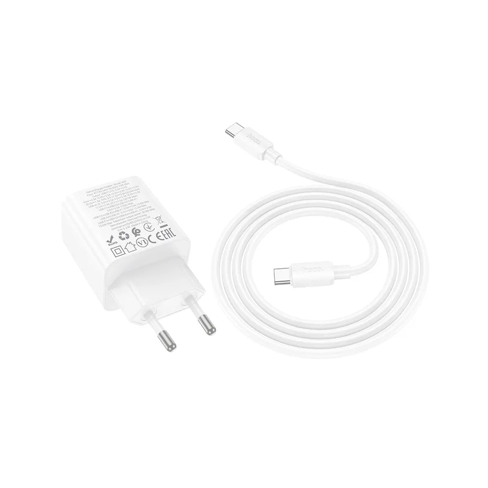 Network Charger with USB-C Cable HOCO N56, 30W, 3A, 2 x USB-A - 2 x USB-C, White